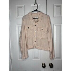 Gap Women Light Pink Utility Jacket XL Drawstring Waist Zip Snap Closure